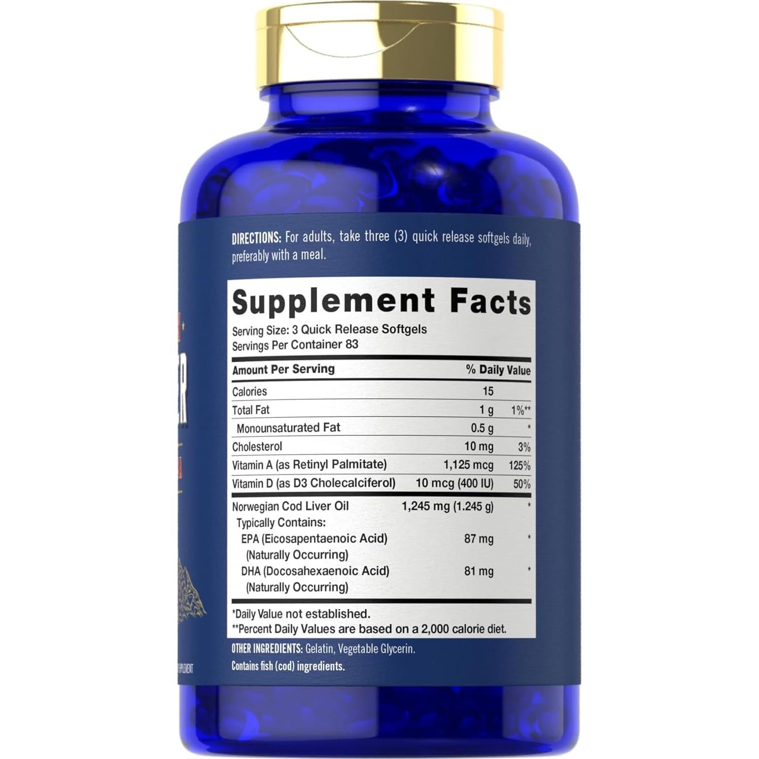 Carlyle Aceite de Hígado de Bacalao 1245mg Softgels 250 Conteo