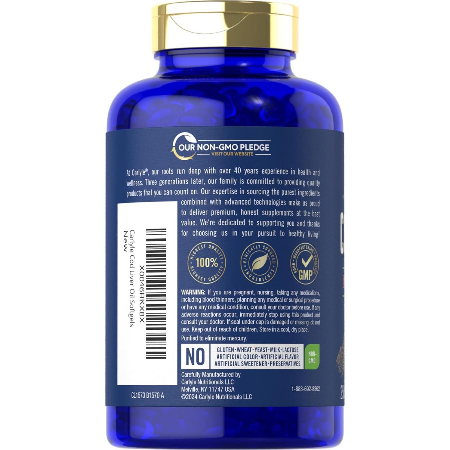 Carlyle Aceite de Hígado de Bacalao 1245mg Softgels 250 Conteo