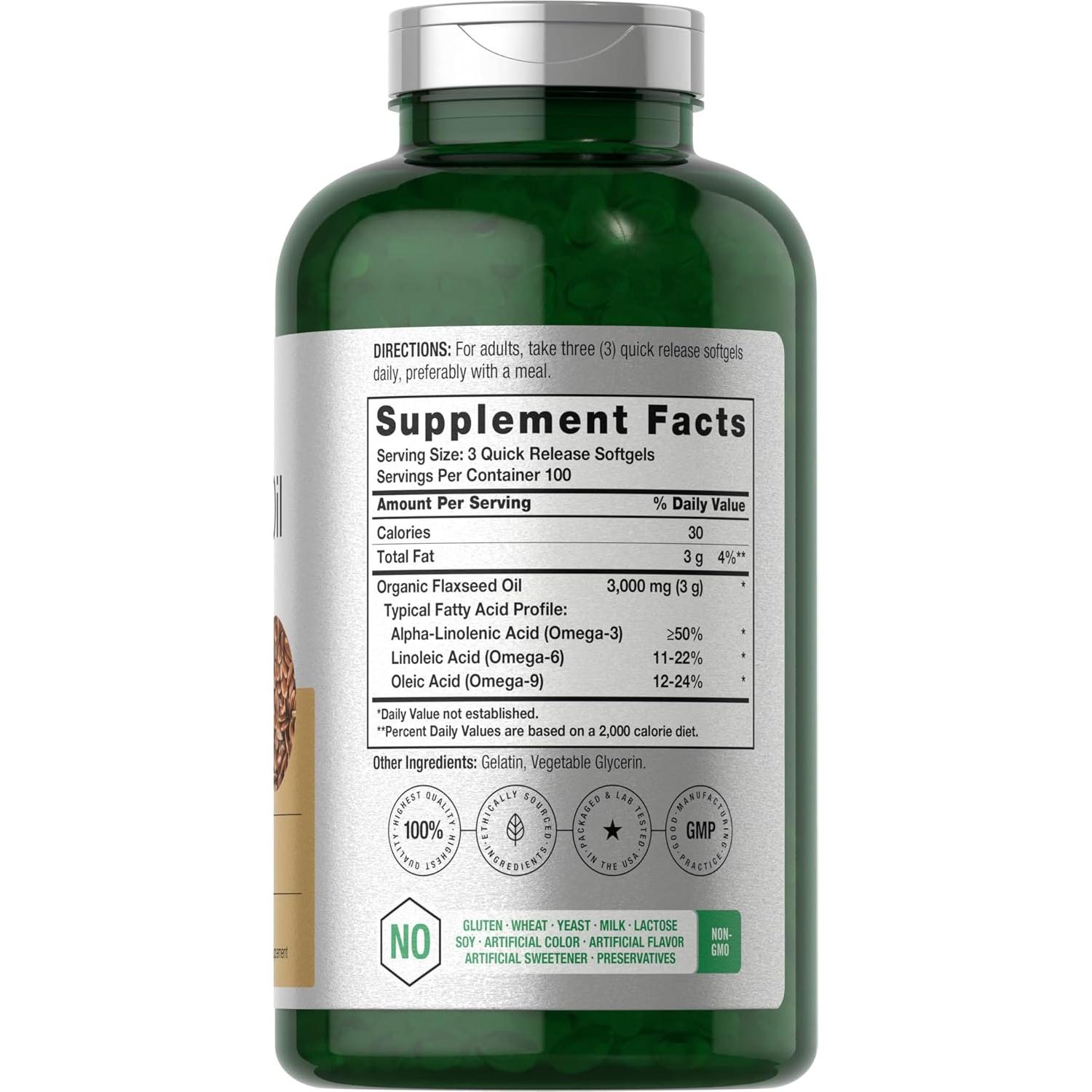 Cápsulas de Aceite de Linaza Horbäch 3000mg Omega 3-6-9