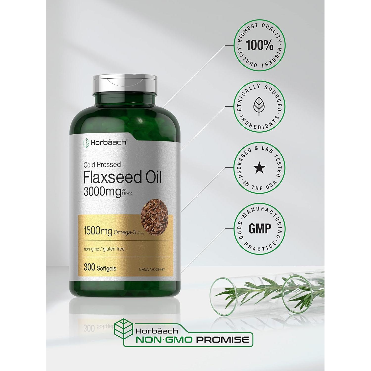 Cápsulas de Aceite de Linaza Horbäch 3000mg Omega 3-6-9