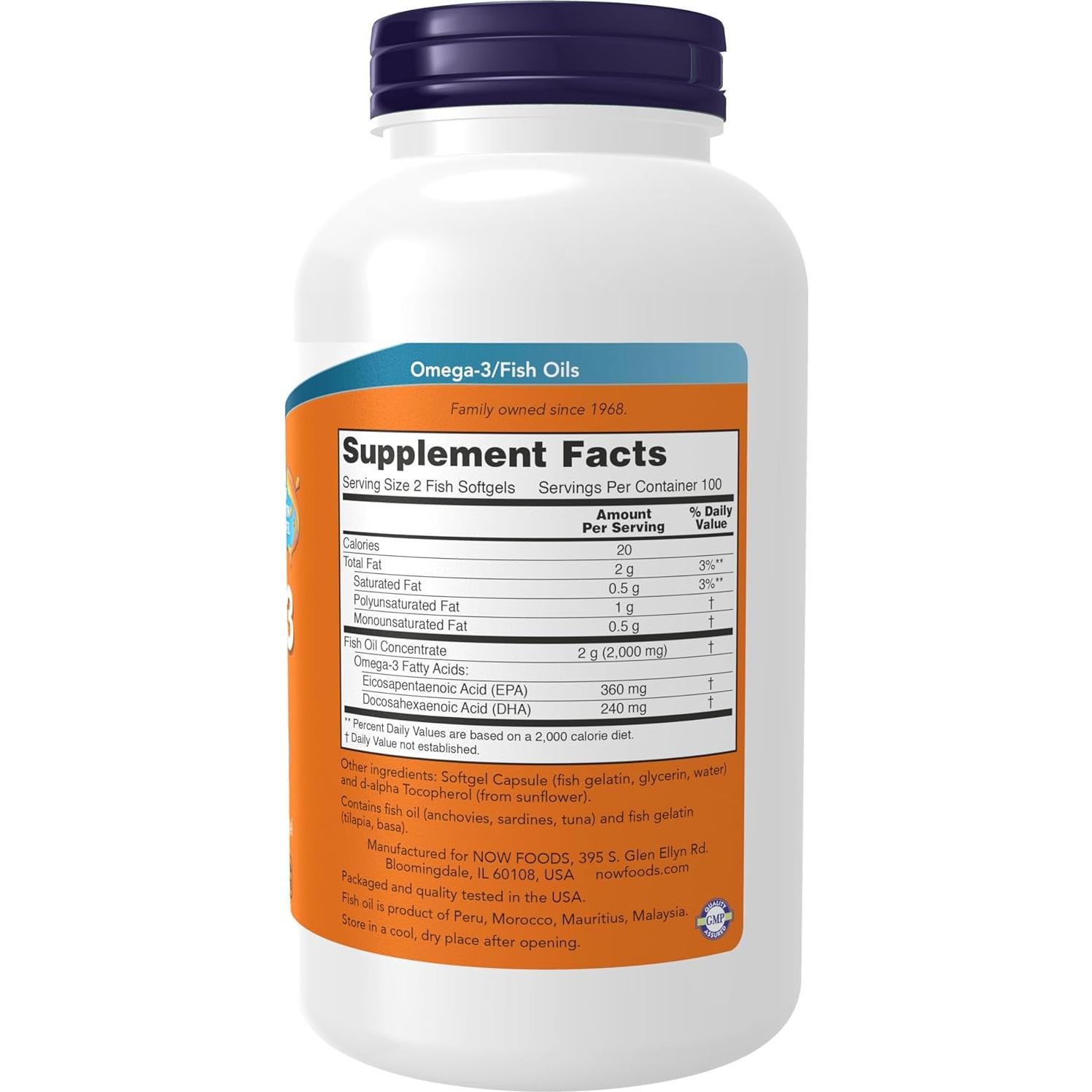 NOW Foods Omega-3 1000 mg 180 EPA 120 DHA 200 Gelatinas de Pescado