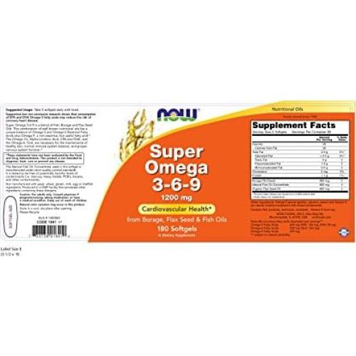 Suplemento Omega 3-6-9 Now Foods 1200mg 180 Gelatinas