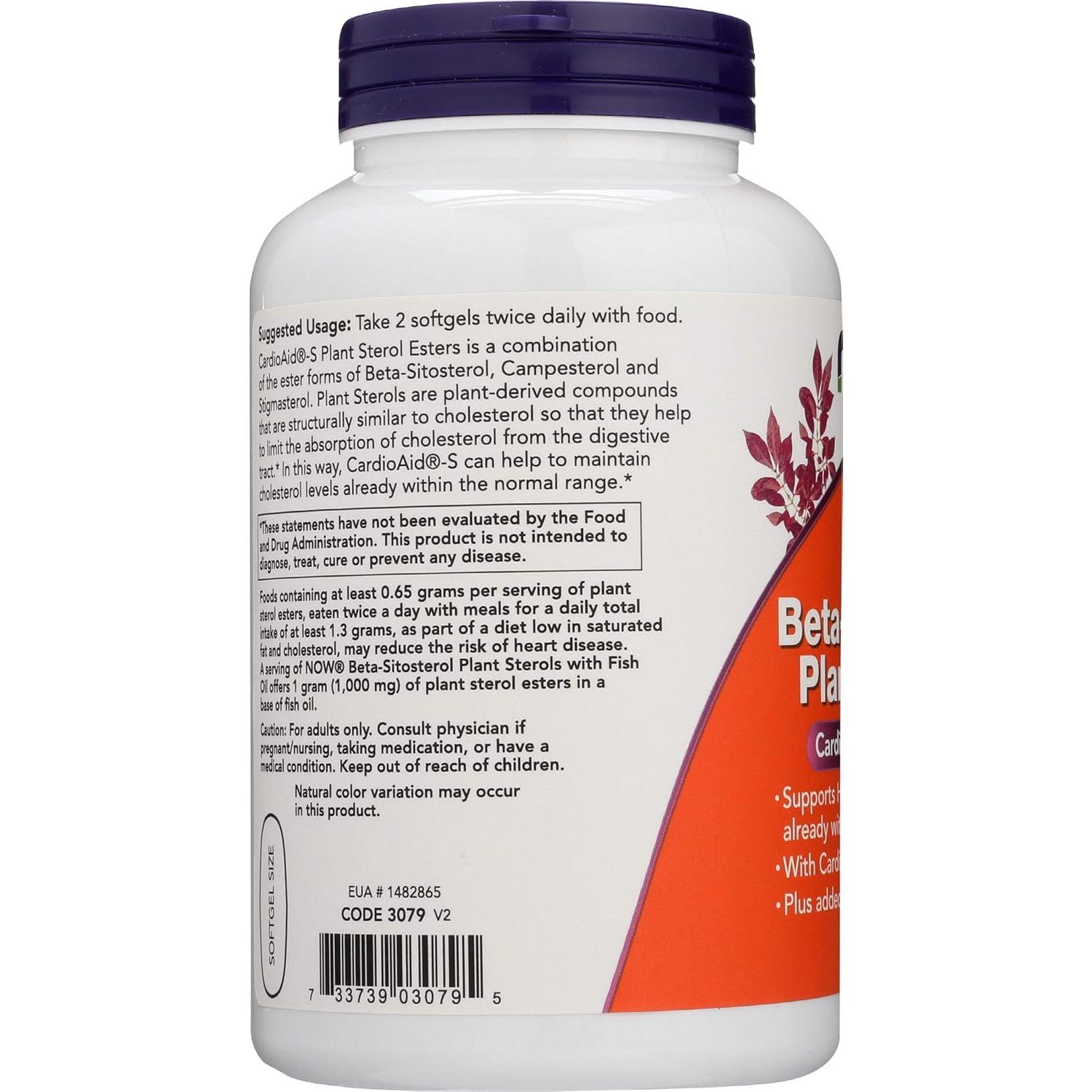 NOW FOODS Beta-Sitosterol 1000mg con Aceite de Pescado 180 Cápsulas