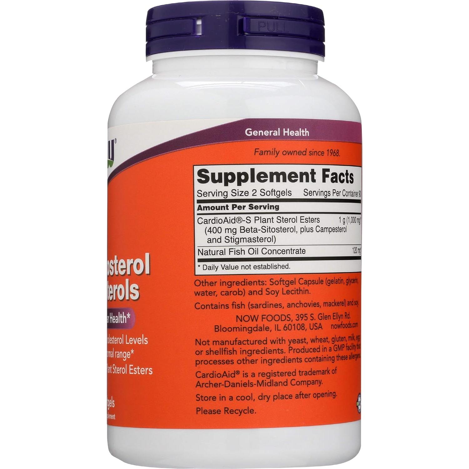 NOW FOODS Beta-Sitosterol 1000mg con Aceite de Pescado 180 Cápsulas