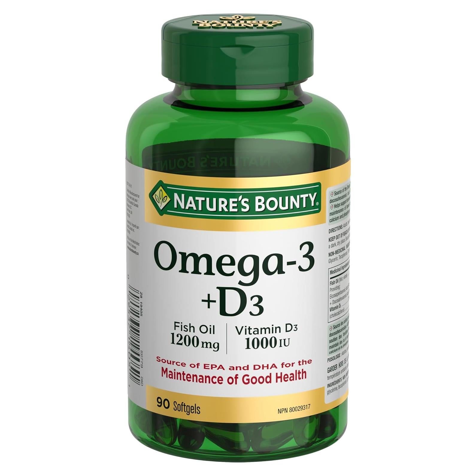 Aceite de Pescado Omega-3 + Vitamina D3 Nature's Bounty 1200mg