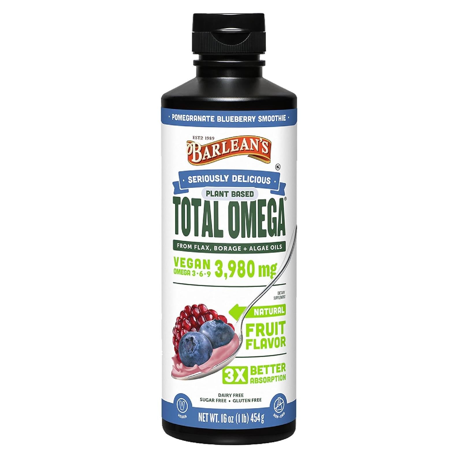 Suplemento Omega 3 Vegano Barlean 473 ml - Aceite de Algas y Lino