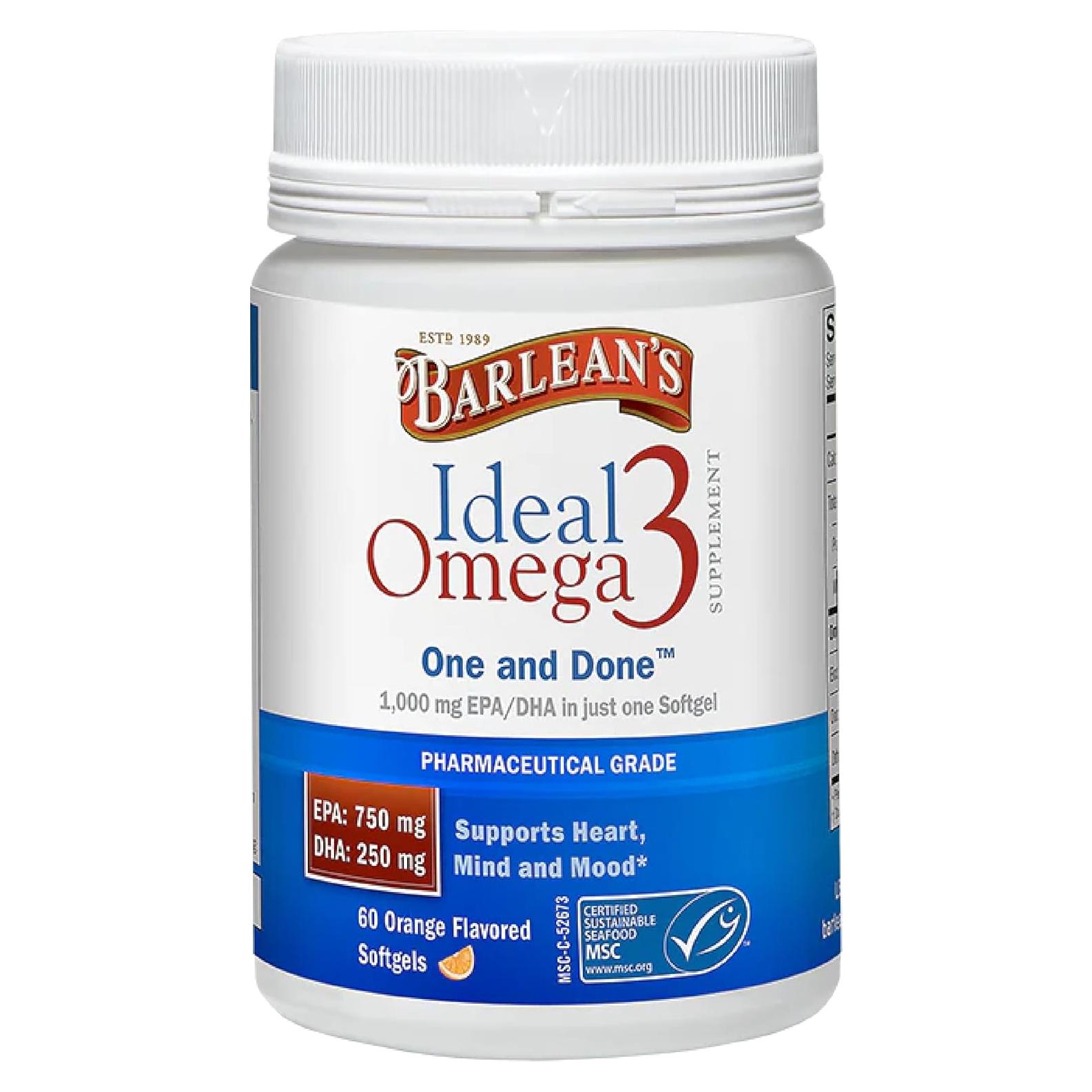 Suplemento Omega 3 Barlean's 1000 mg 60 Cápsulas Blandas Naranja