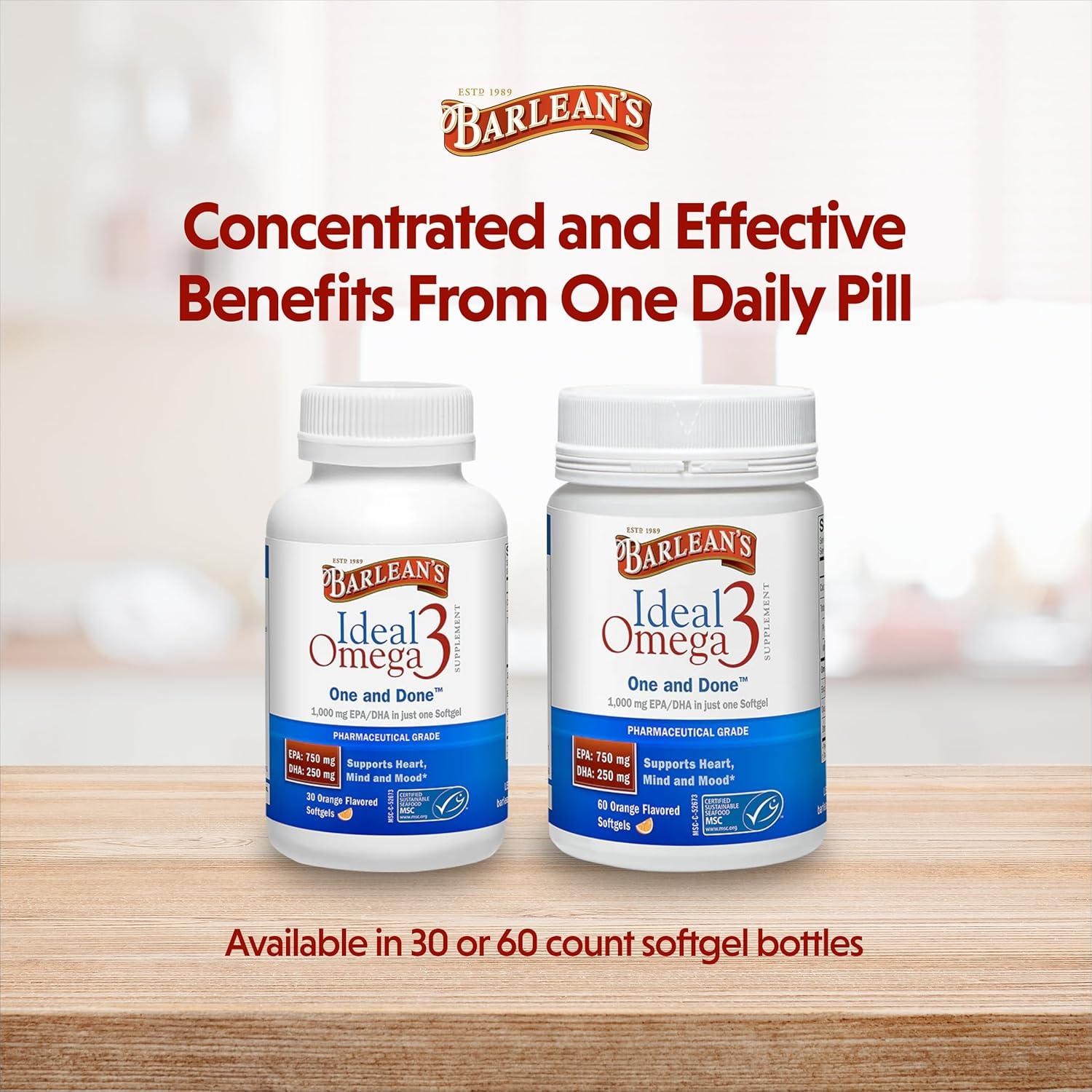 Suplemento Omega 3 Barlean's 1000 mg 60 Cápsulas Blandas Naranja