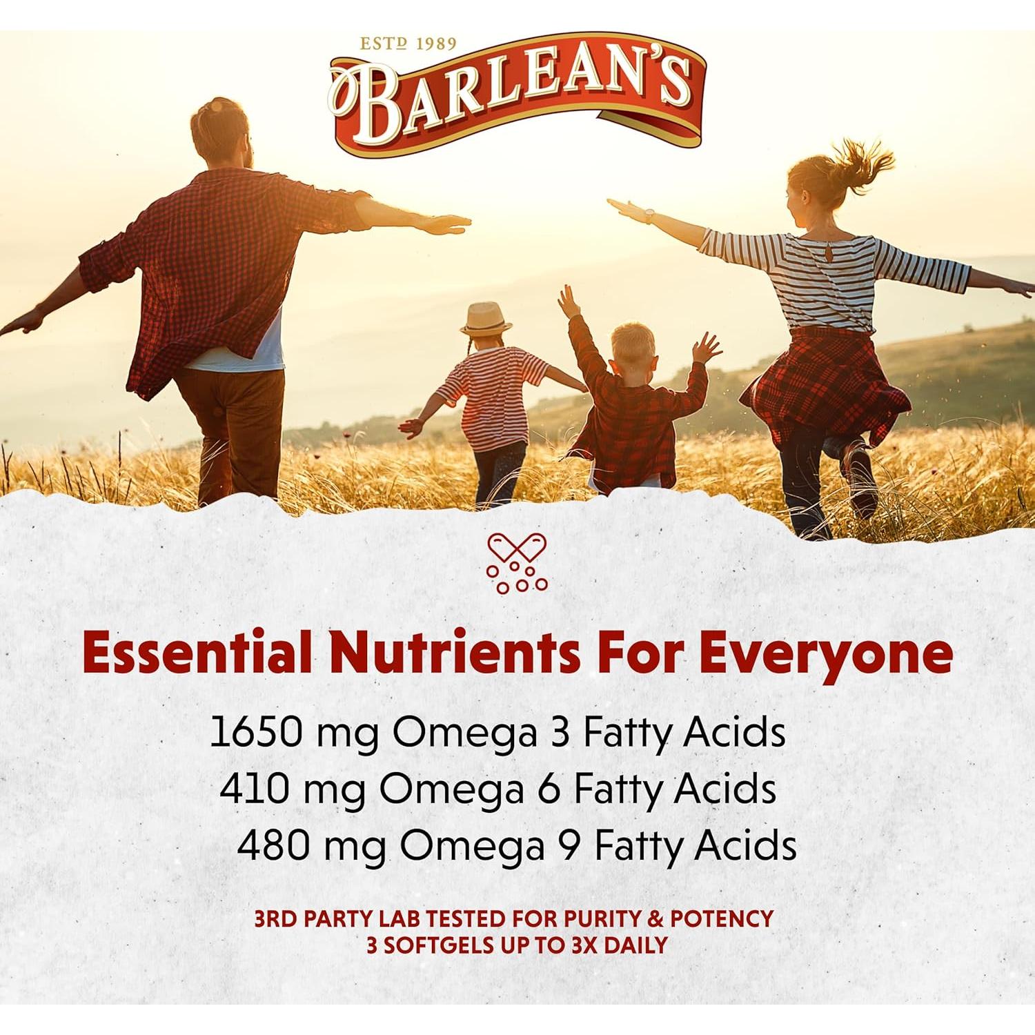 Aceite de Semilla de Lino Barlean's 100 Softgels 1650mg Omega-3 ALA