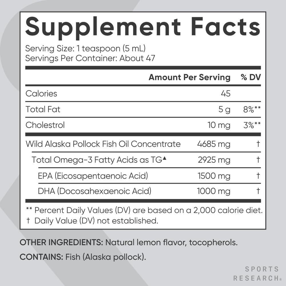 Aceite de Pescado Omega-3 Sports Research 4685mg Limón 240ml