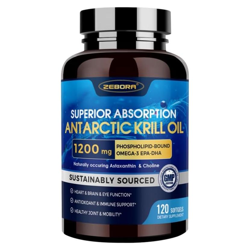 Suplemento de Aceite de Krill ZEBORA 1200 mg Omega 3 120 Cápsulas