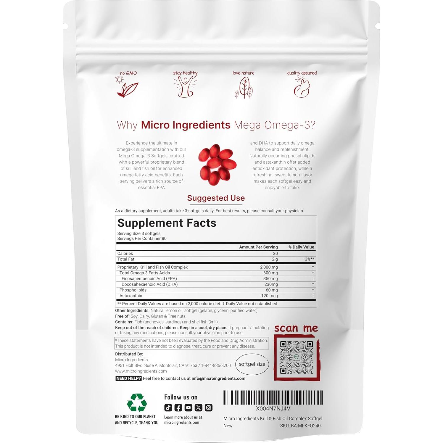 Mega Omega-3 Aceite de Krill y Pescado 2000mg 240 Gelatinas