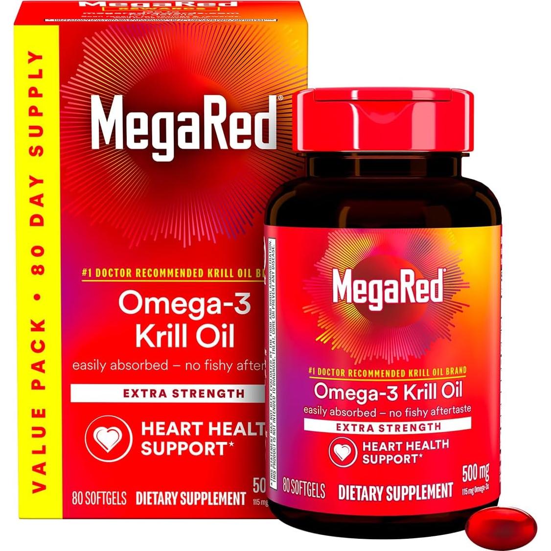 Suplemento Aceite de Krill MegaRed 500mg Omega-3 80 Cápsulas