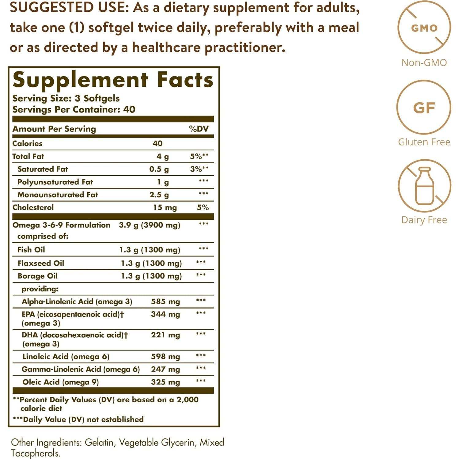 Suplemento Omega 3-6-9 Solgar 1300 mg 120 Softgels