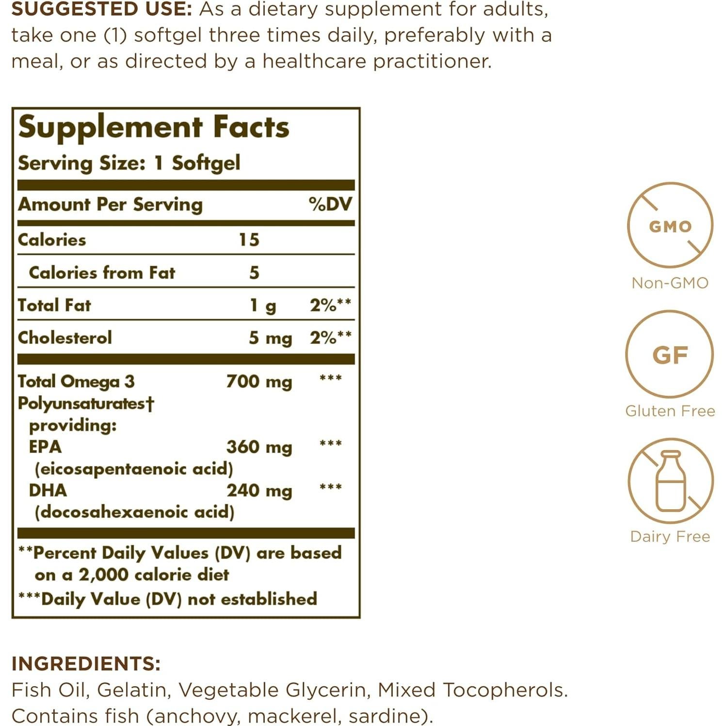 Suplemento Omega 3 Doble Fuerza Solgar 700 mg - 60 Gelatinas