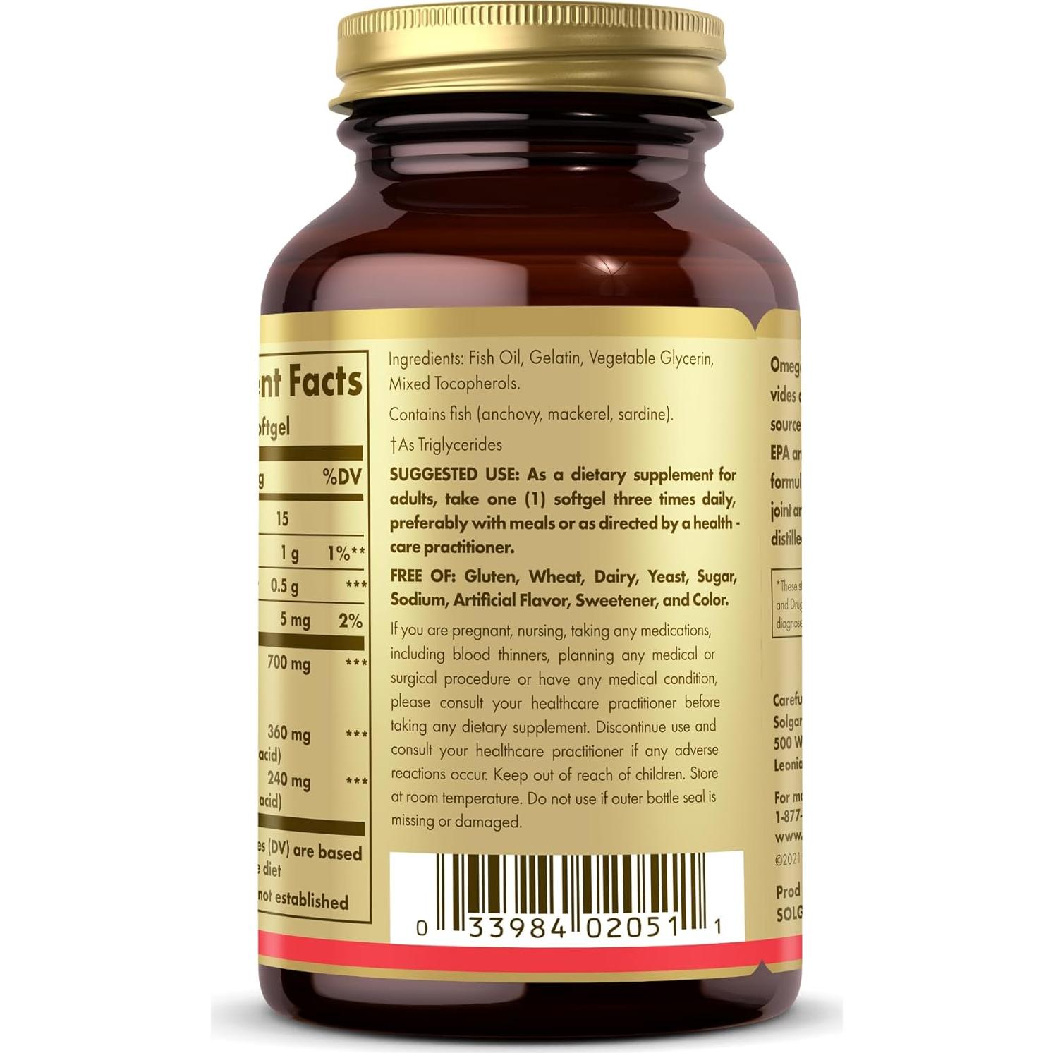 Suplemento Omega 3 Doble Fuerza Solgar 700 mg - 60 Gelatinas