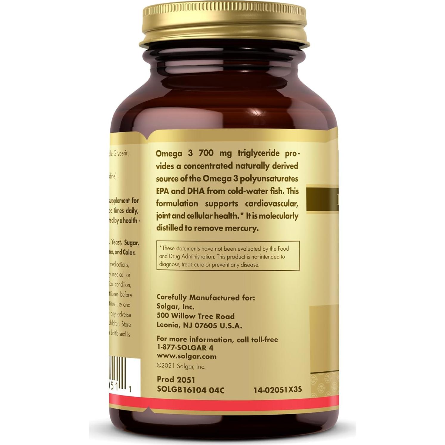 Suplemento Omega 3 Doble Fuerza Solgar 700 mg - 60 Gelatinas