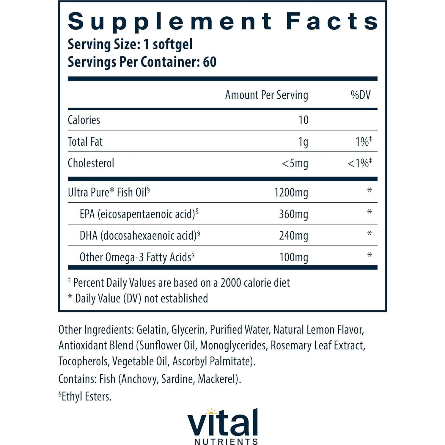 Aceite de Pescado Omega-3 Vital Nutrients 700mg 60 Cápsulas