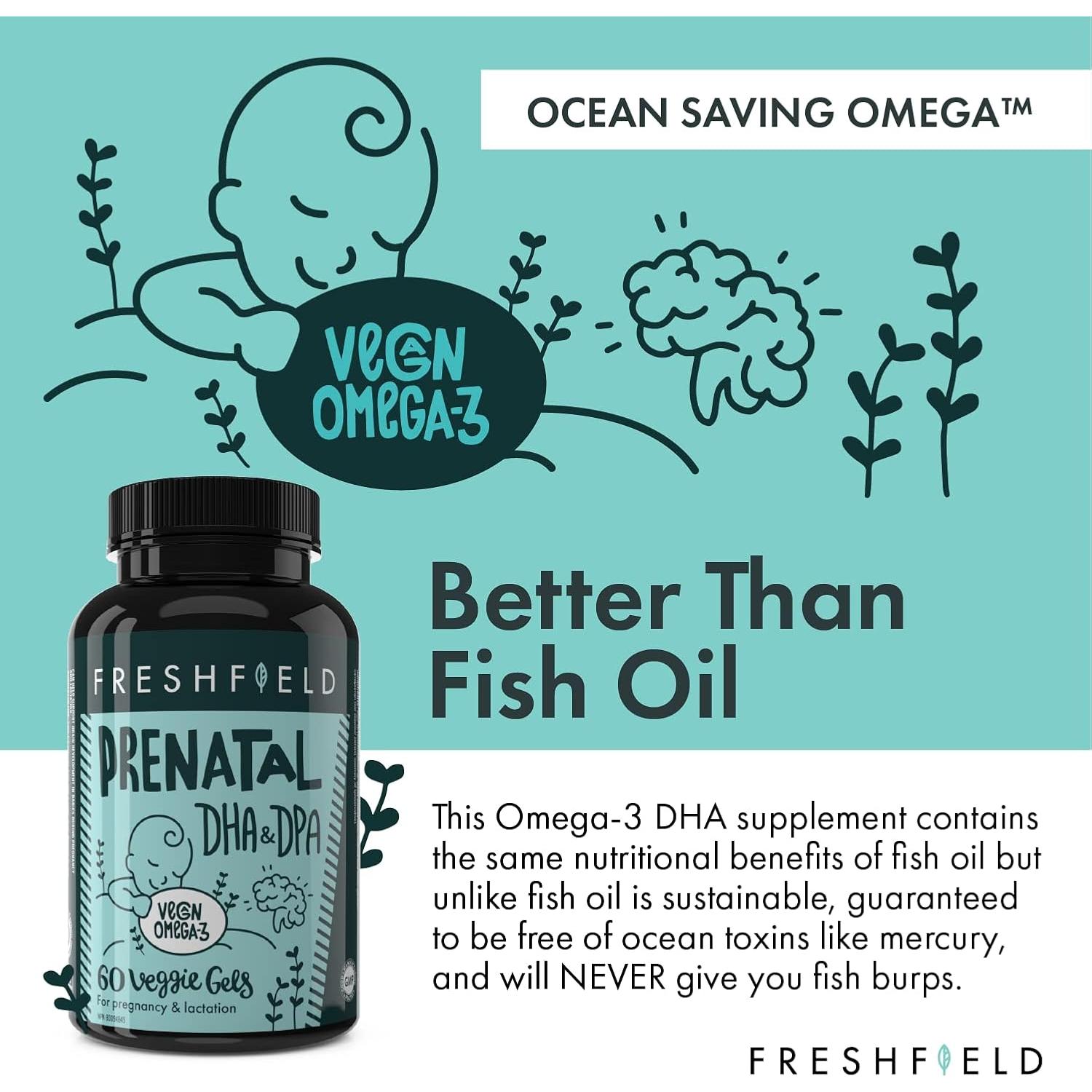 Omega 3 DHA Vegano Prenatal Freshfield 60 Cápsulas 220mg