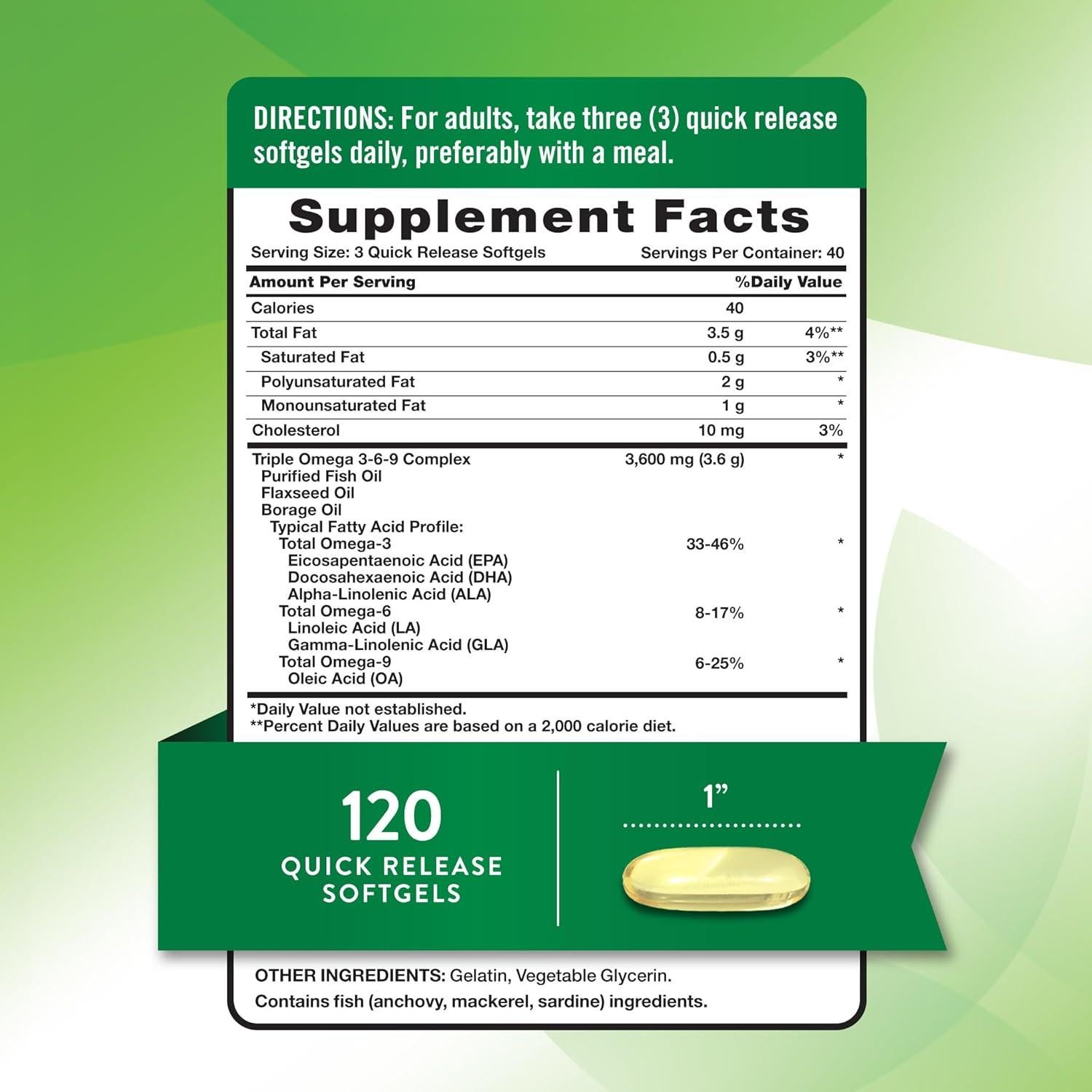Suplemento Omega 3-6-9 Verdad de la Naturaleza 3600mg 120 Softgels