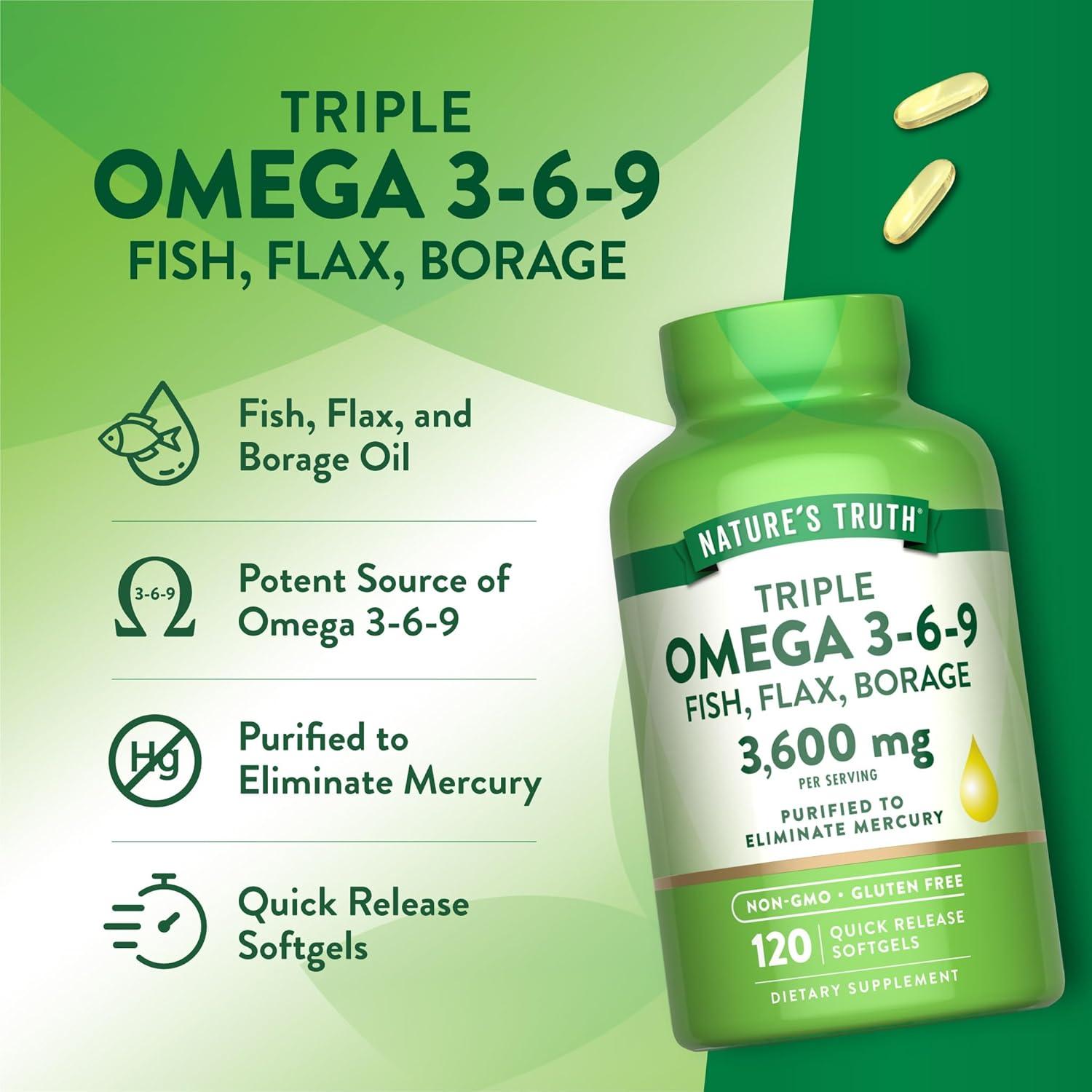Suplemento Omega 3-6-9 Verdad de la Naturaleza 3600mg 120 Softgels