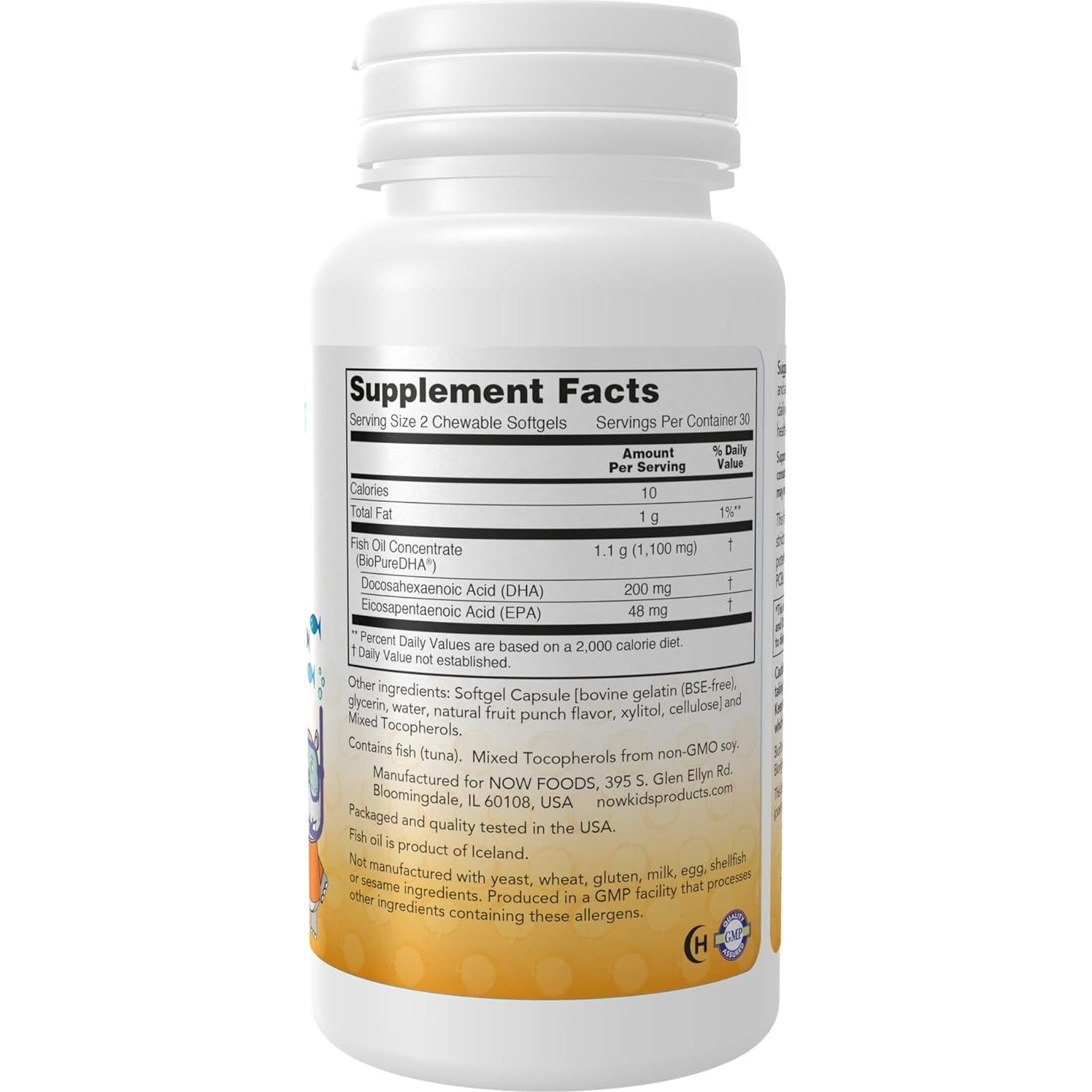 Suplemento DHA Niños NOW Foods 100 mg Sabor Fruta 60 Geles