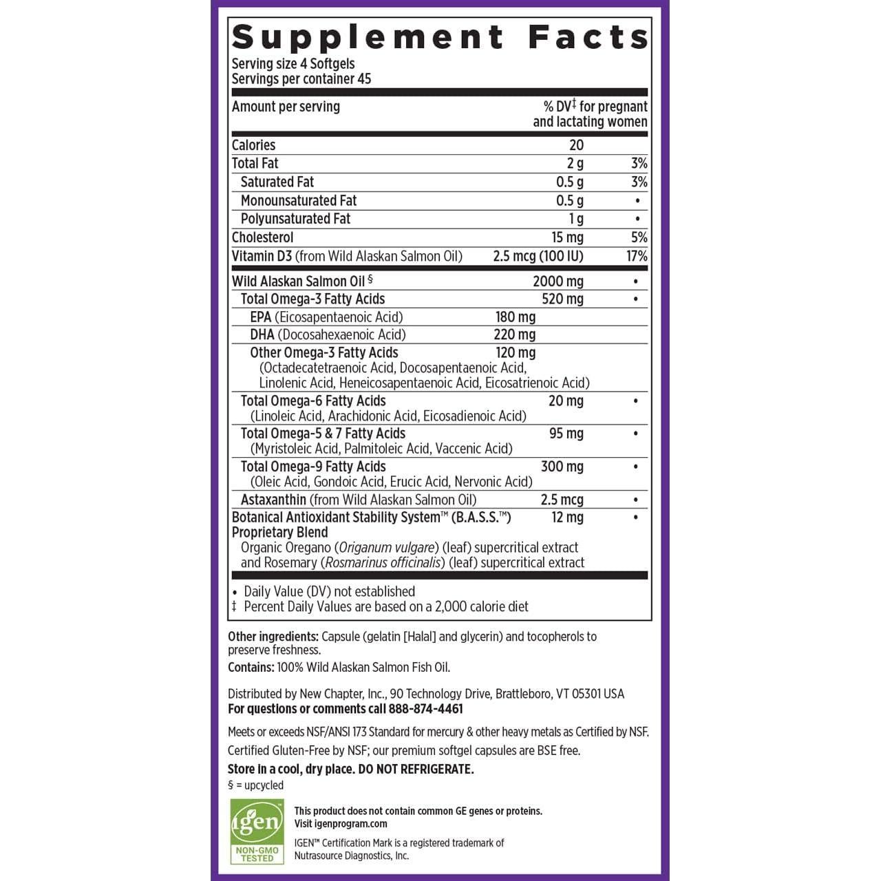 Suplemento Omega-3 New Chapter Wholemega 180 cápsulas 500mg