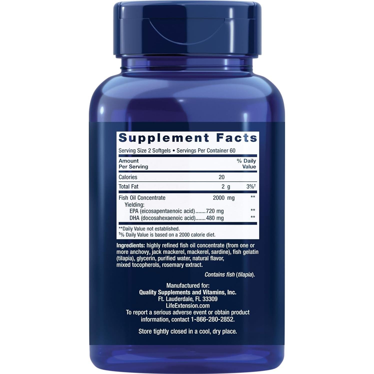 Extensión de Vida Mega EPA/DHA Omega-3 120 Cápsulas Blandas