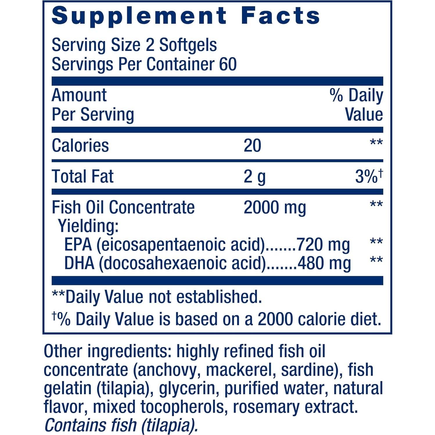 Extensión de Vida Mega EPA/DHA Omega-3 120 Cápsulas Blandas