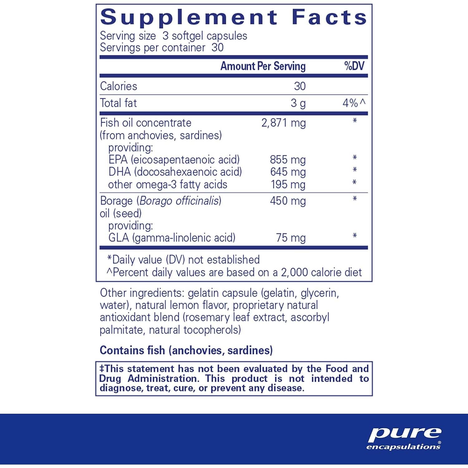 Suplemento VisionPro EPA DHA GLA Pure Encapsulations 90 Cápsulas