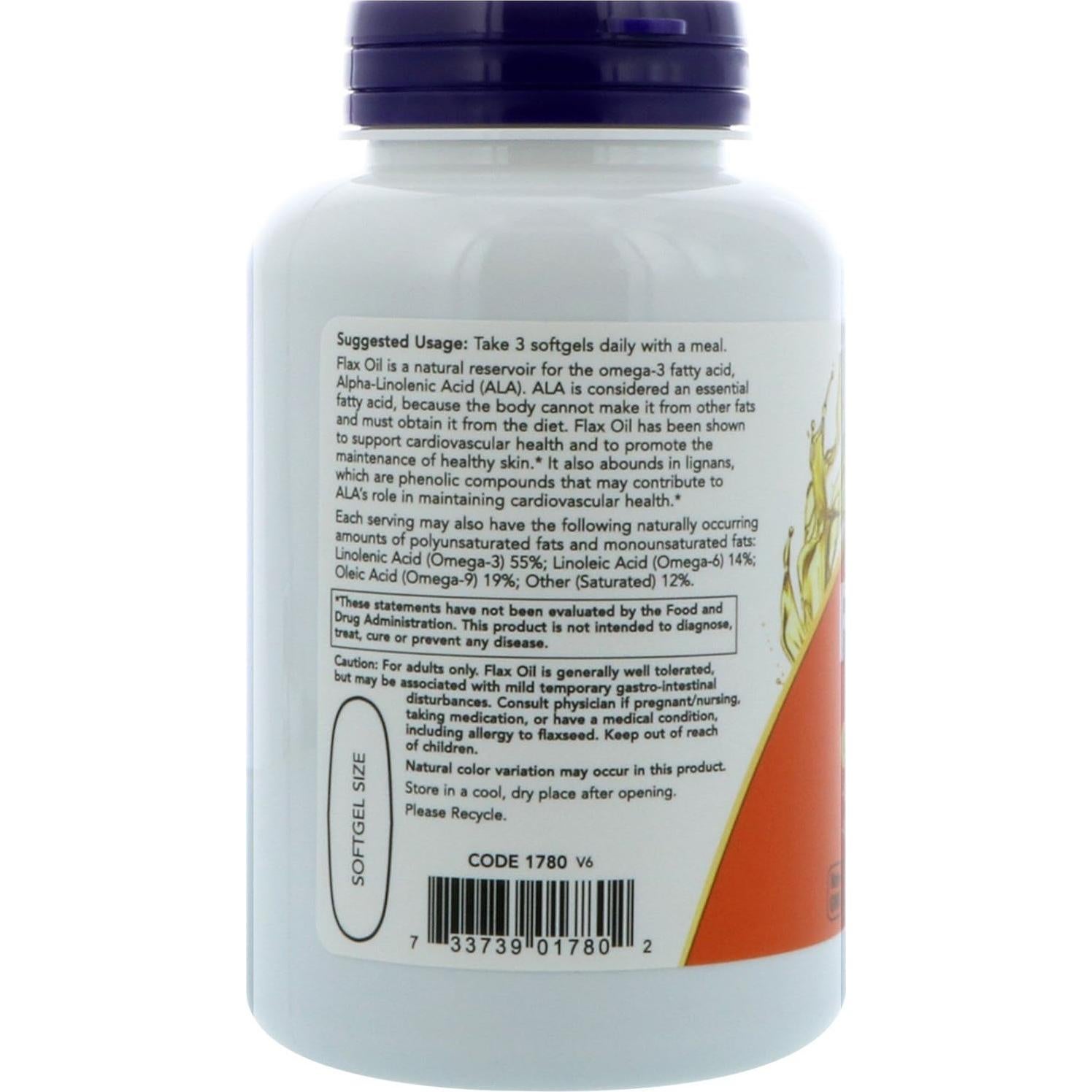 Aceite de Linaza Orgánico NOW 1000 mg 120 Gelatinas Blandas