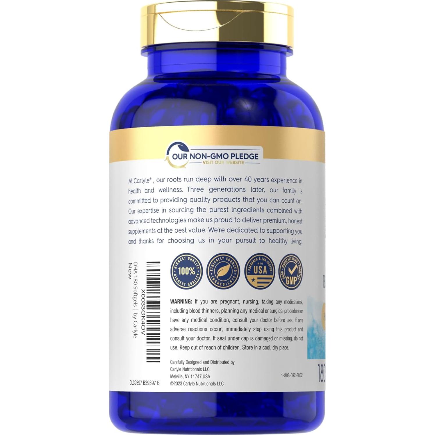 Suplemento de DHA Carlyle 1500mg - 180 Gelatinas Blandas Omega-3