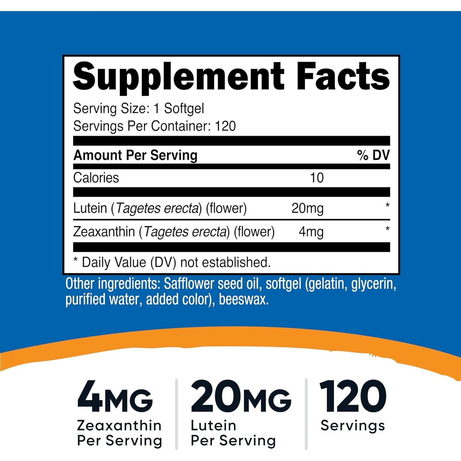 Nutricost Zeaxantina y Luteína 20mg - 120 Gelatinas Blandas