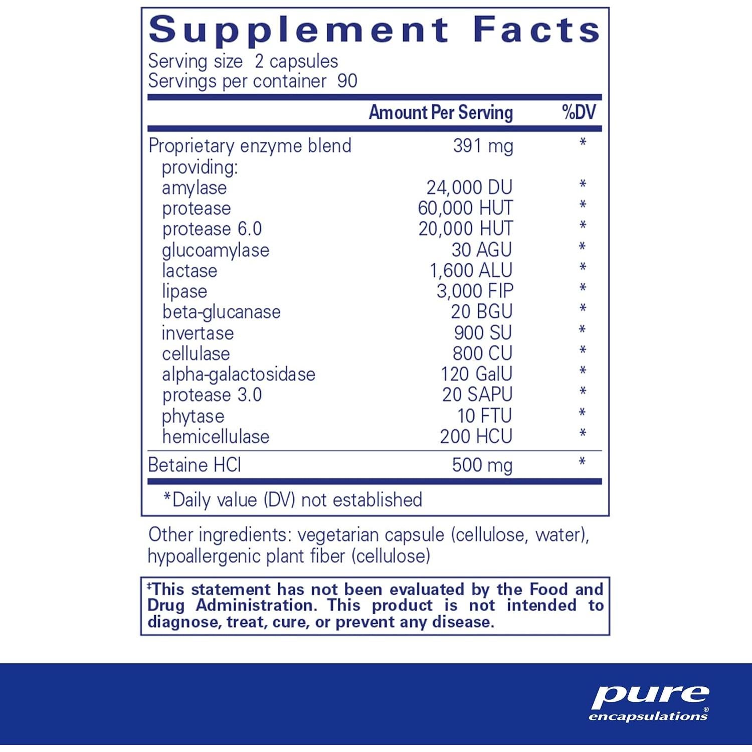 Enzimas Digestivas Ultra Pure Encapsulations 180 Cápsulas