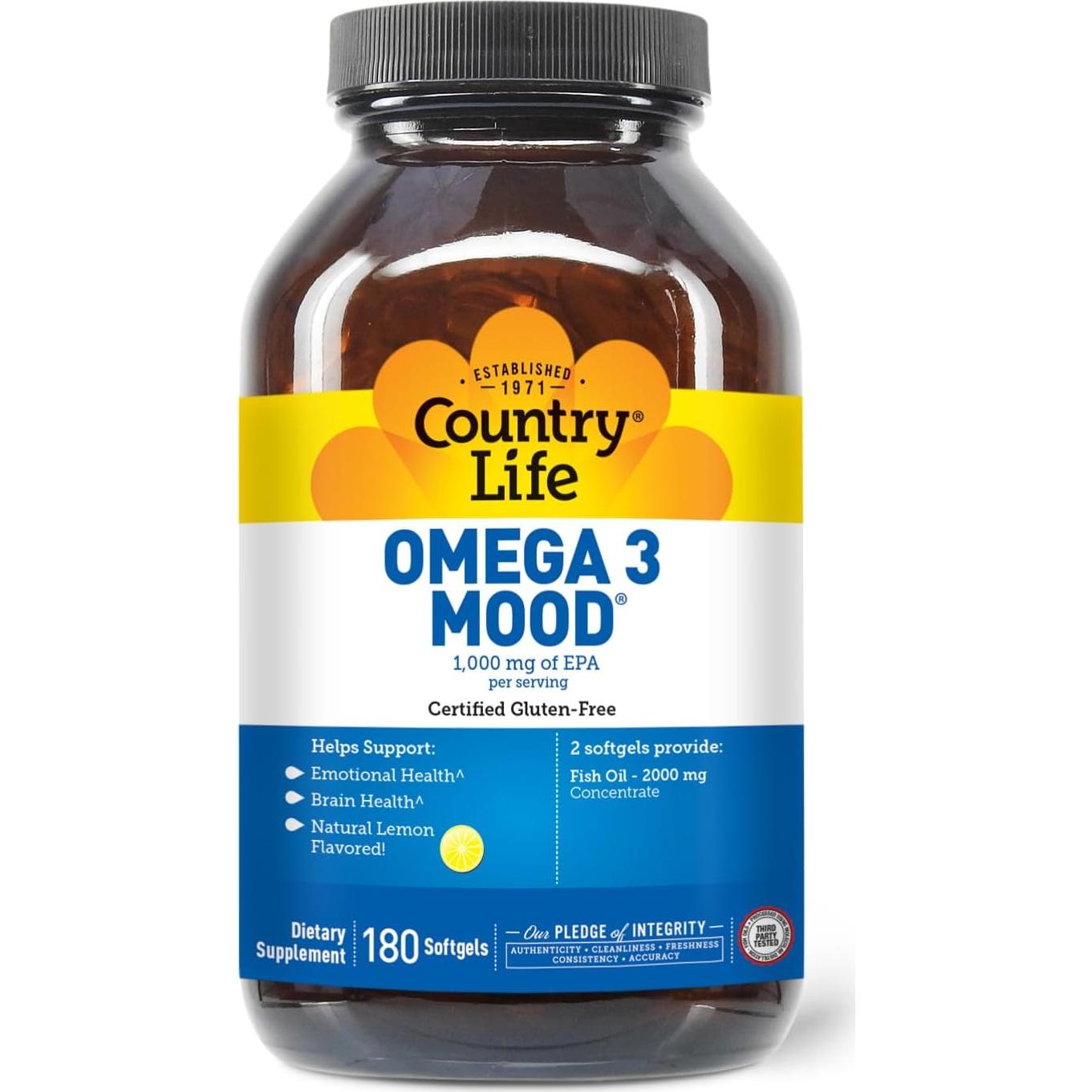 Suplemento Omega 3 Country Life 2000mg EPA DHA 180 Cápsulas
