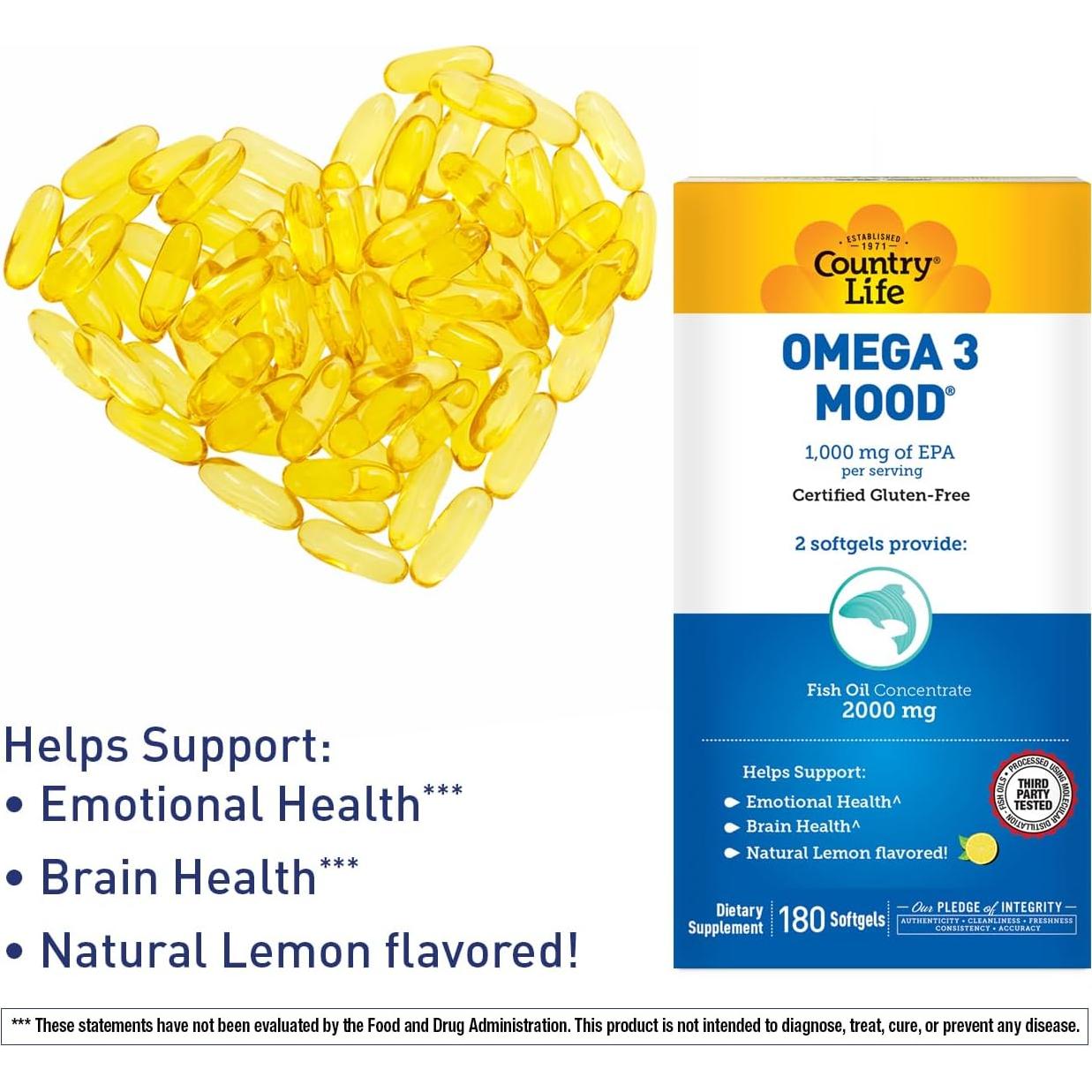 Suplemento Omega 3 Country Life 2000mg EPA DHA 180 Cápsulas