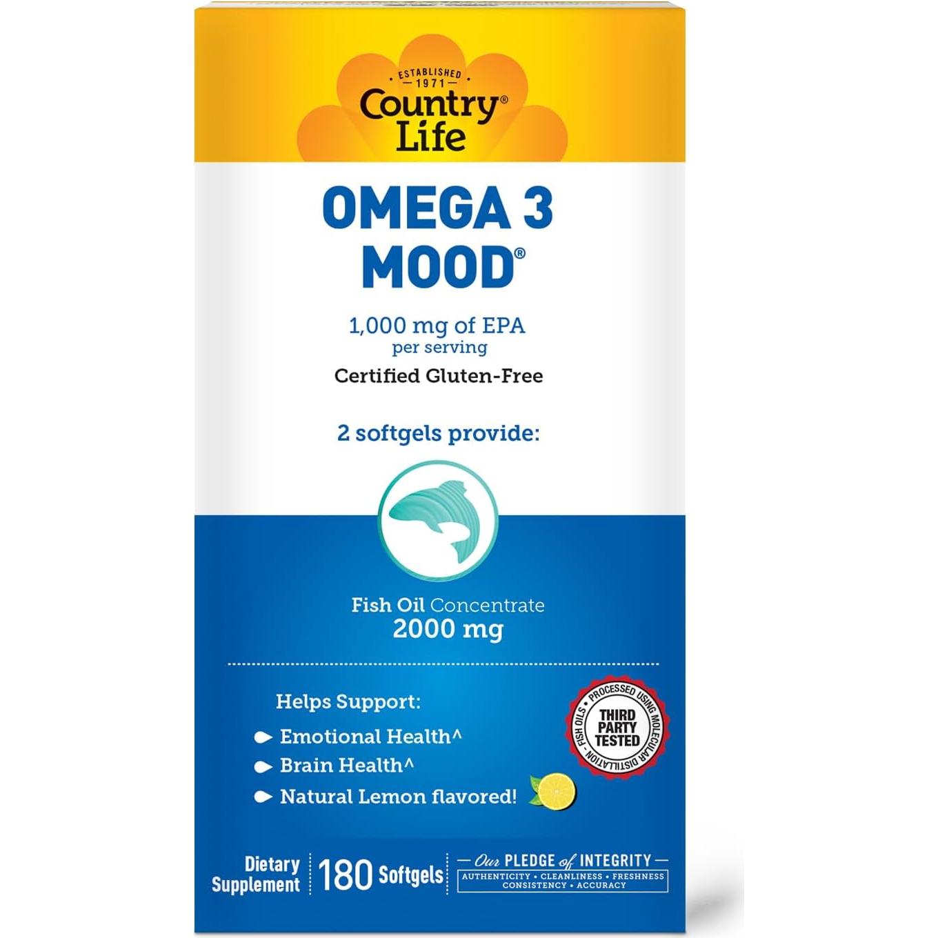Suplemento Omega 3 Country Life 2000mg EPA DHA 180 Cápsulas