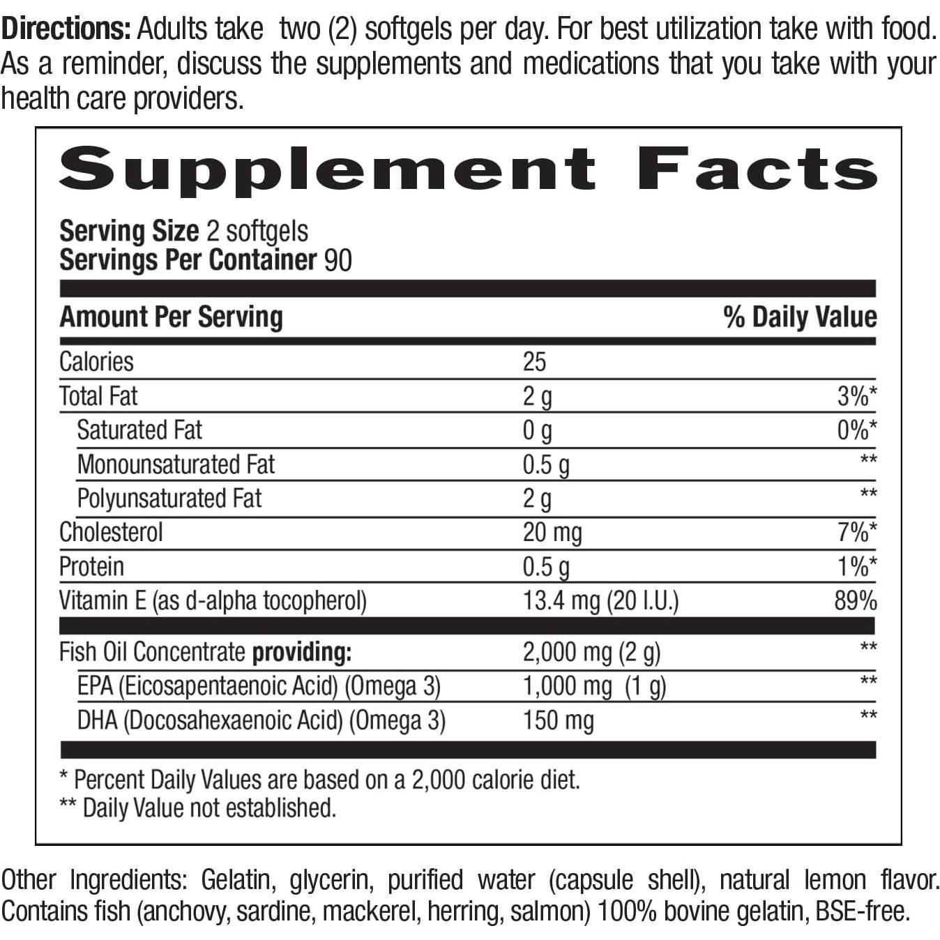 Suplemento Omega 3 Country Life 2000mg EPA DHA 180 Cápsulas