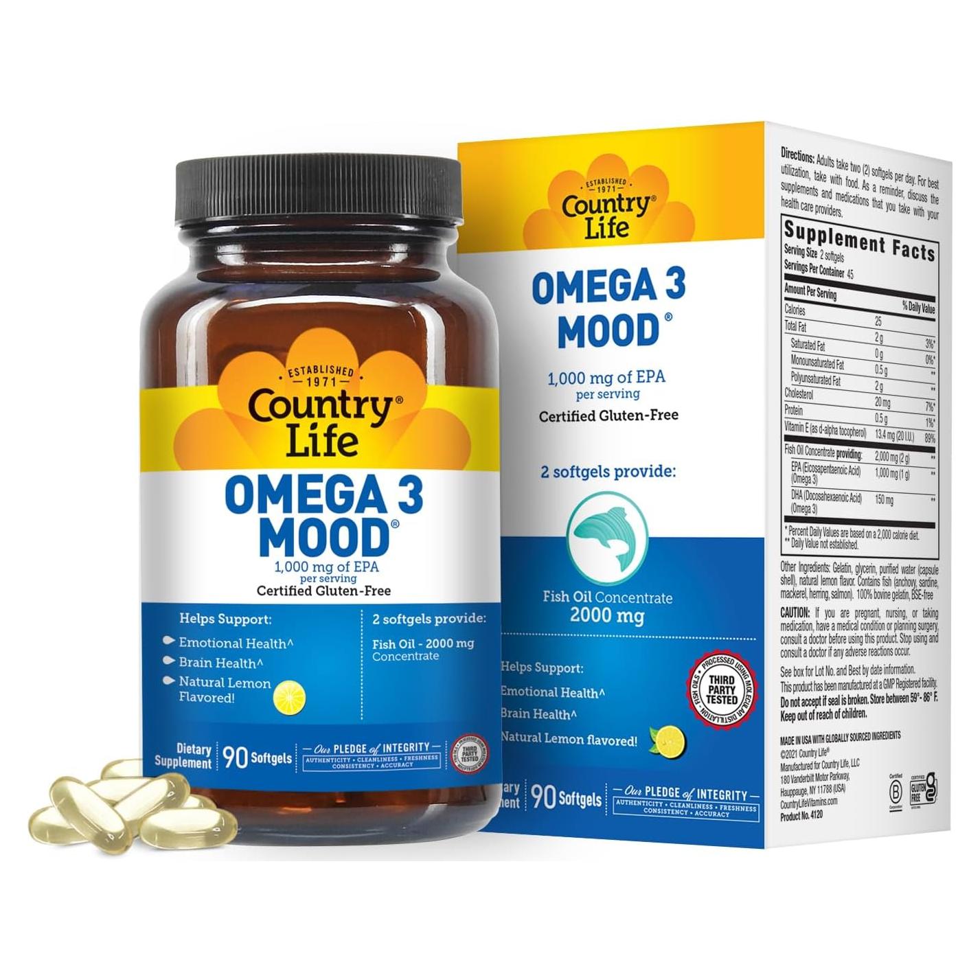 Omega 3 Estado de Ánimo Country Life 2000mg 90 Cápsulas Blandas