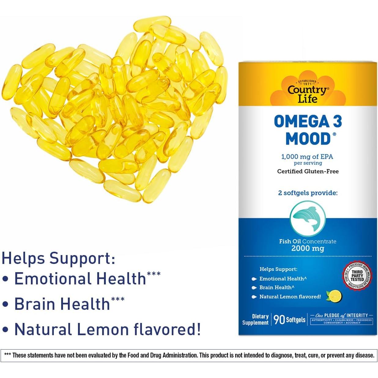 Omega 3 Estado de Ánimo Country Life 2000mg 90 Cápsulas Blandas