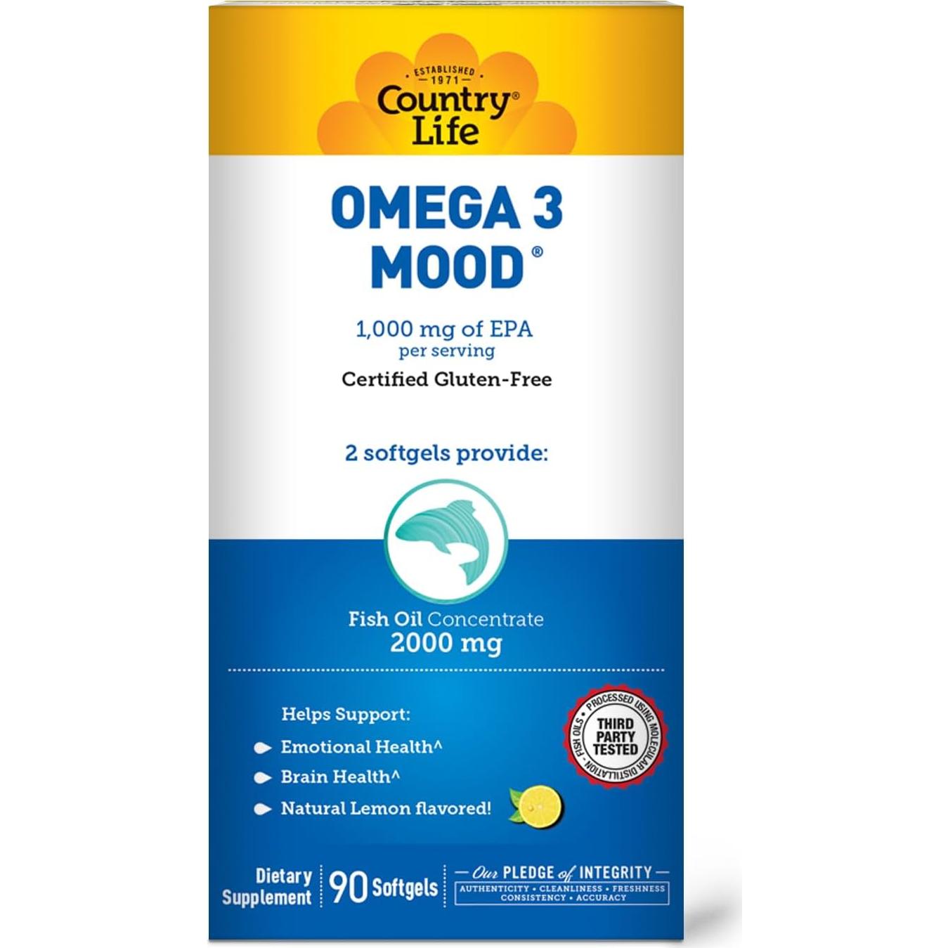 Omega 3 Estado de Ánimo Country Life 2000mg 90 Cápsulas Blandas
