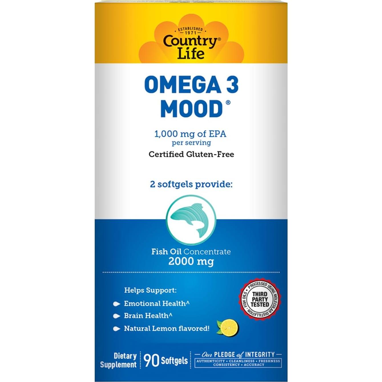 Omega 3 Estado de Ánimo Country Life 2000mg 90 Cápsulas Blandas