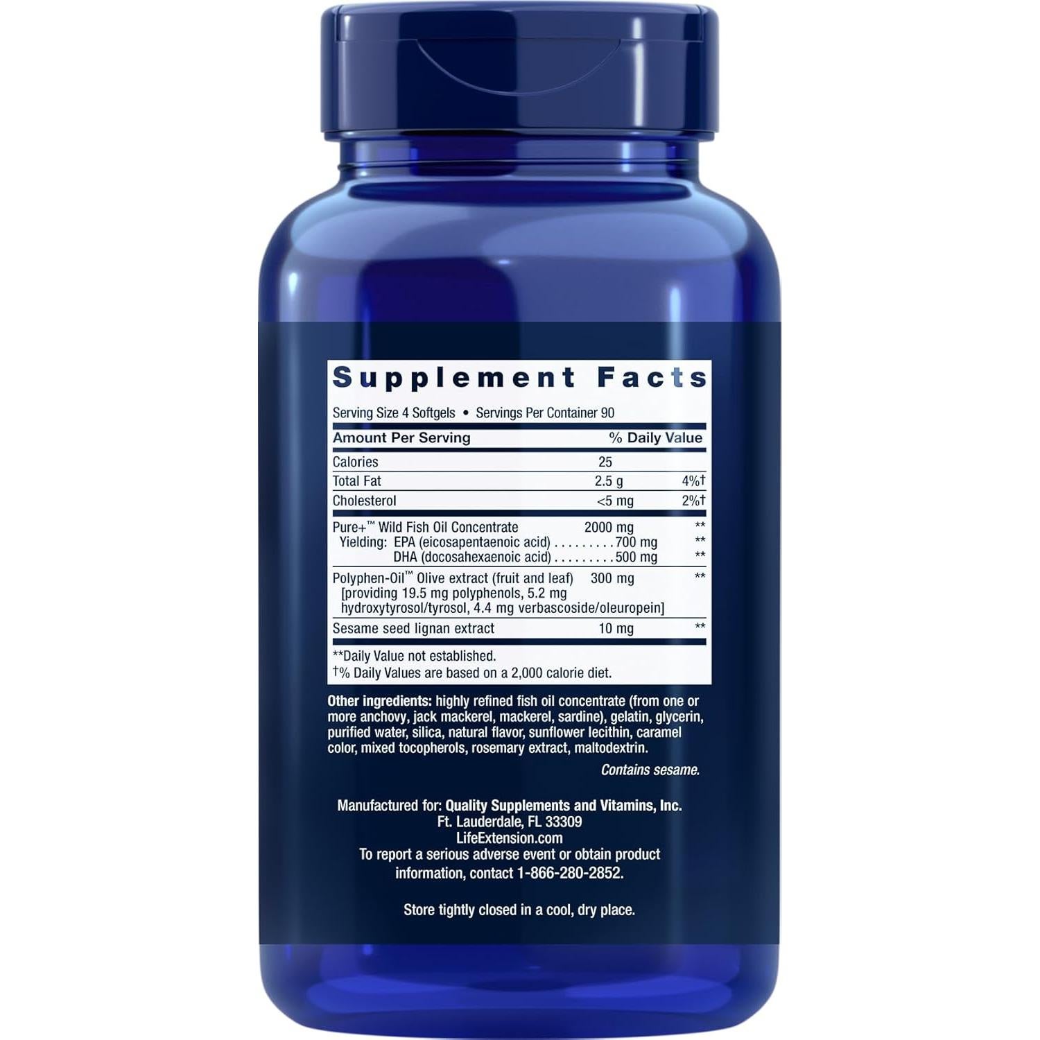 Suplemento Omega-3 Life Extension 360 Cápsulas Blandas EPA/DHA