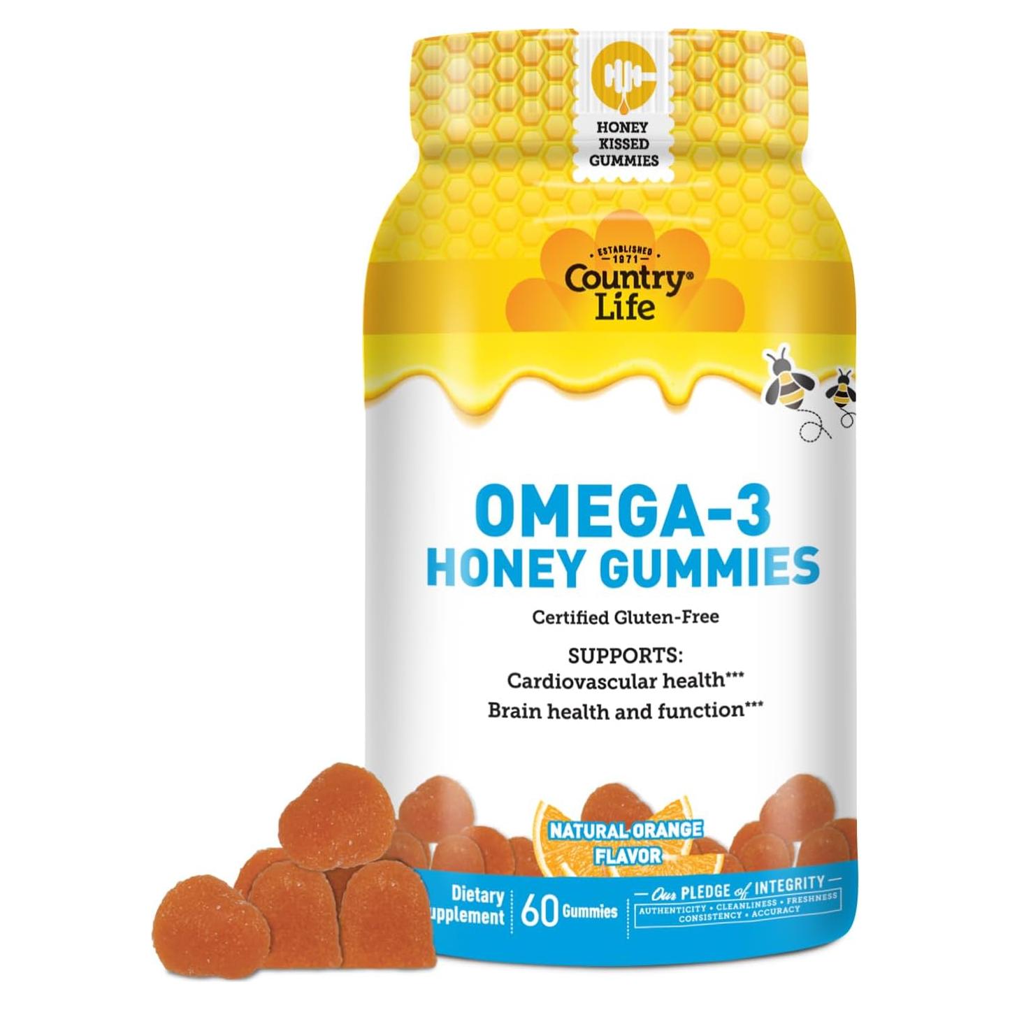 Gominolas Omega-3 Country Life con Miel - 60 Unidades - Sin Gluten
