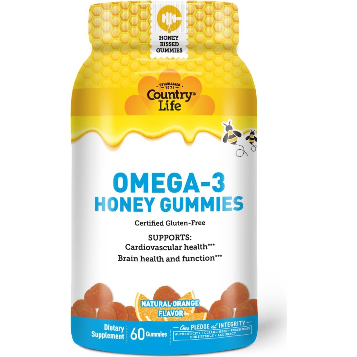 Gominolas Omega-3 Country Life con Miel - 60 Unidades - Sin Gluten