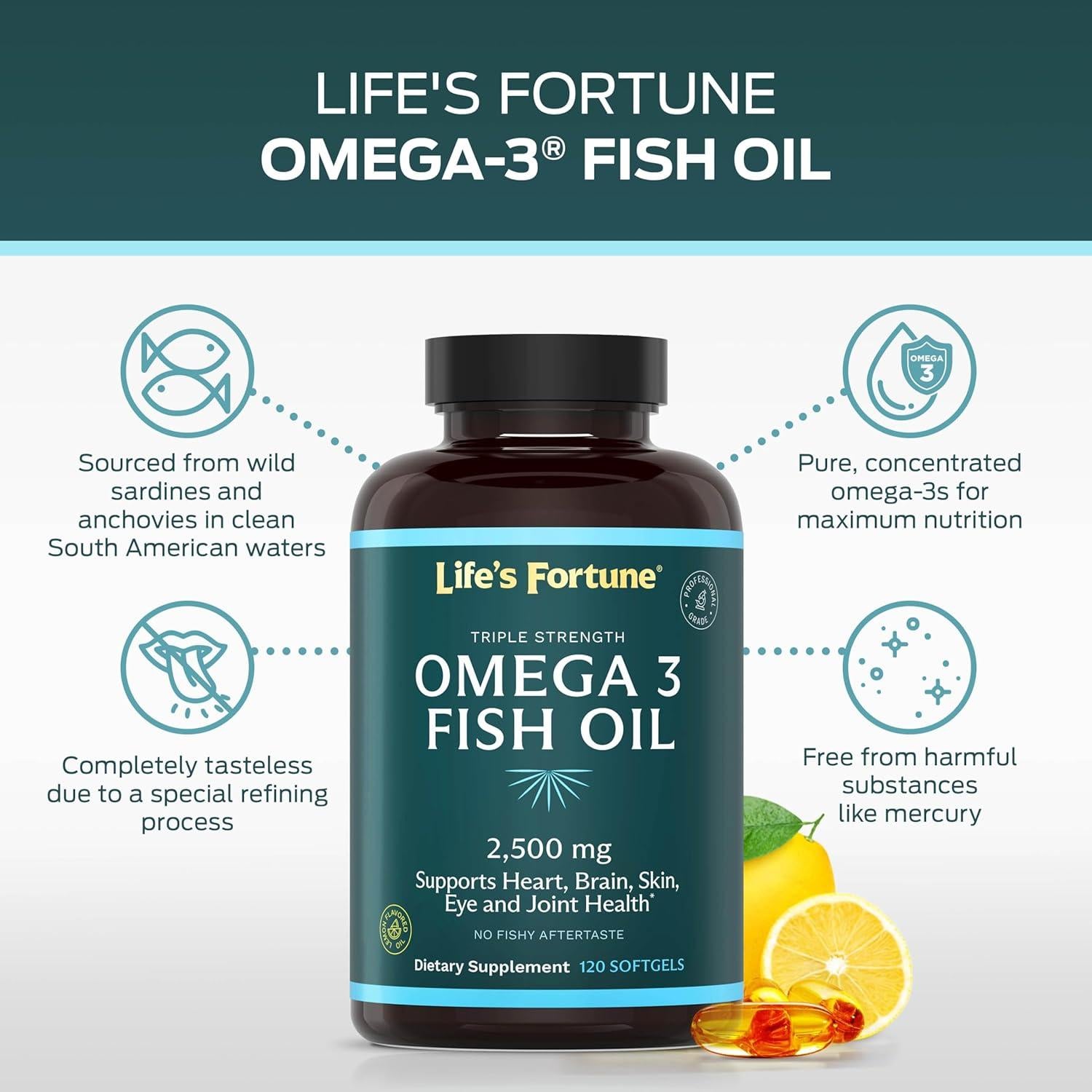 Suplemento Omega 3 Life's Fortune 2500 mg 120 Gelatinas Blandas