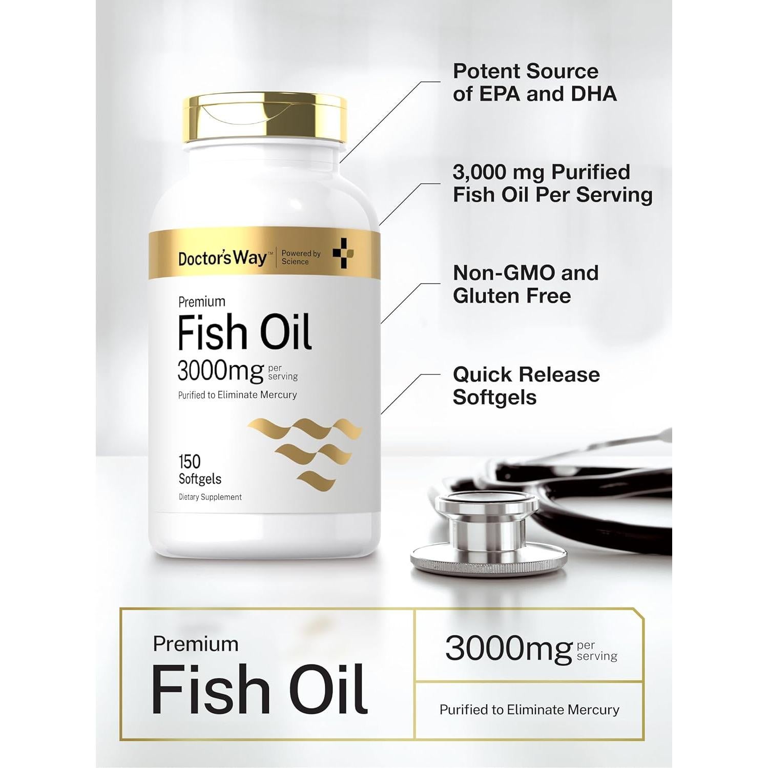 Aceite de Pescado Doctor's Way 3000mg 150 Gelatinas Blandas Omega 3