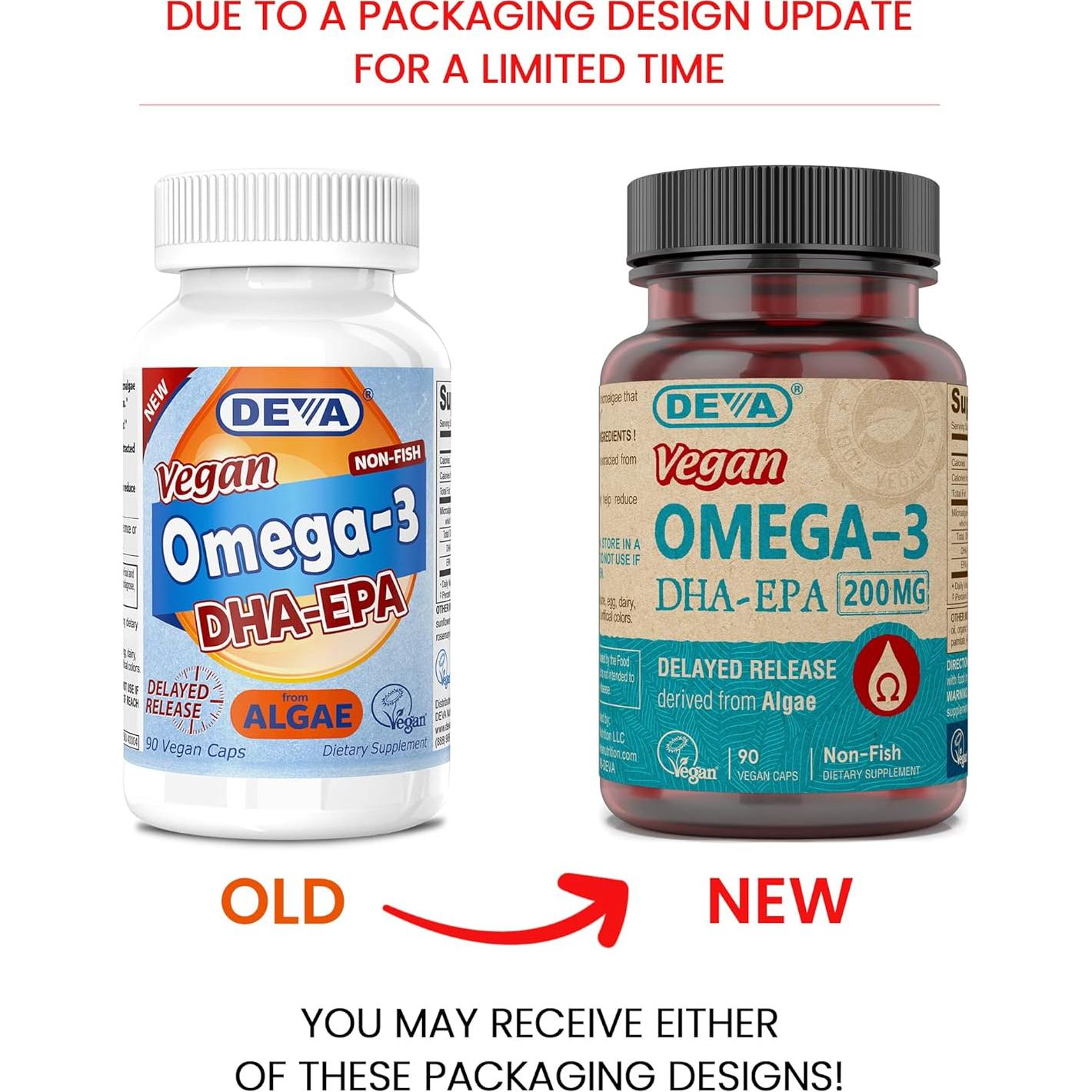 Omega-3 DHA-EPA Vegano DEVA de Microalgas 90 Cápsulas