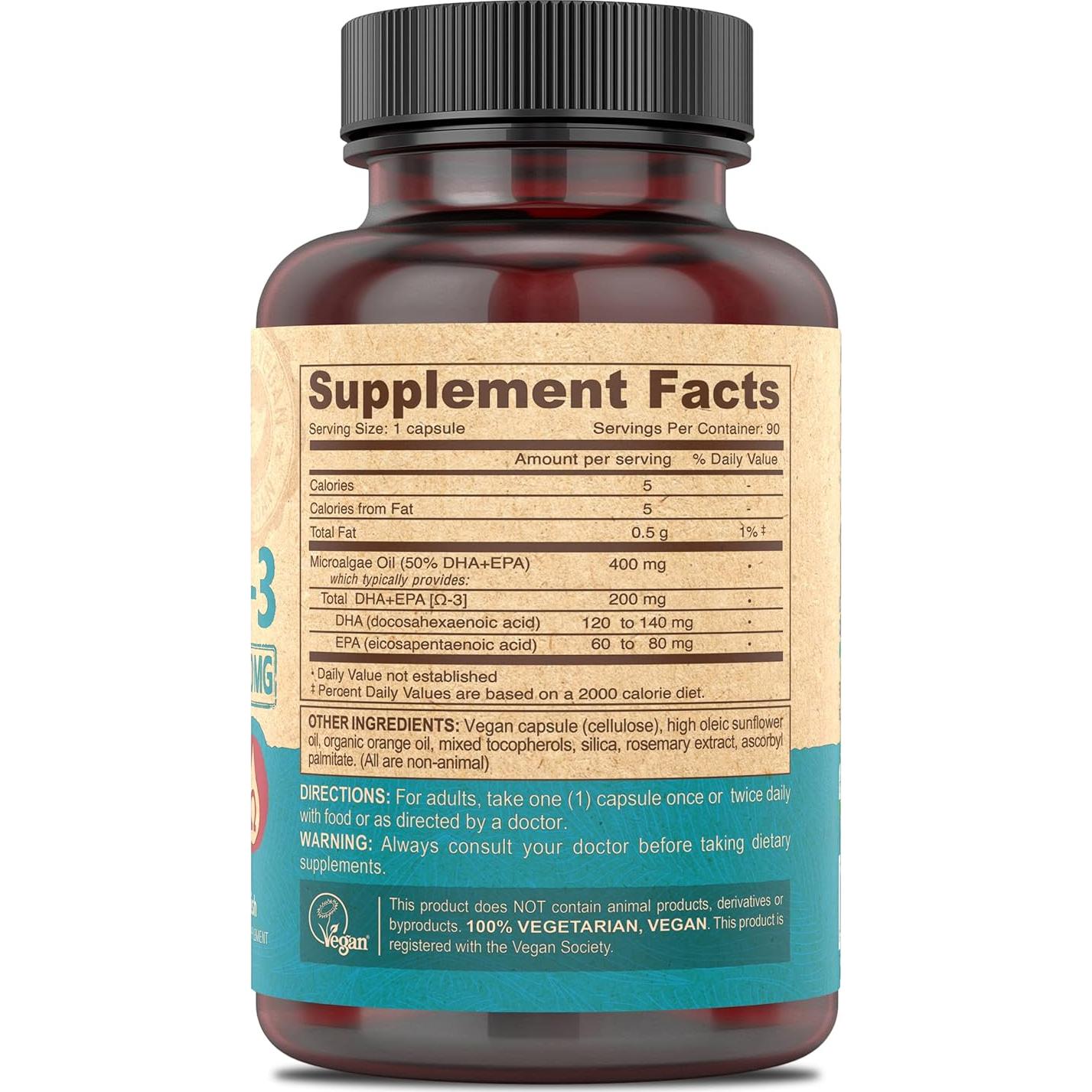 Omega-3 DHA-EPA Vegano DEVA de Microalgas 90 Cápsulas