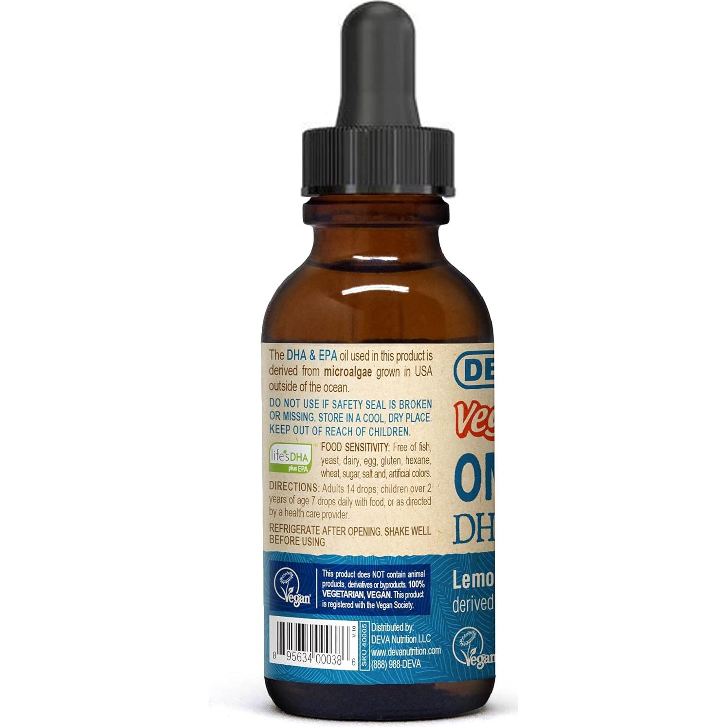 Omega-3 Líquido Vegano Deva DHA EPA 59.15 ml Sabor Limón